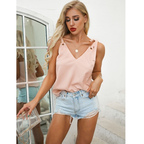 Rouge! Tops - Tie Straps Pastel Pink Cami Top Grommet Detail